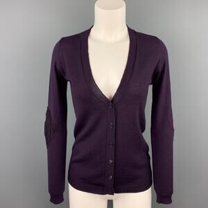 PERESTESO Size 6 Purple Knitted Argyle Virgin Wool Blend Cardigan